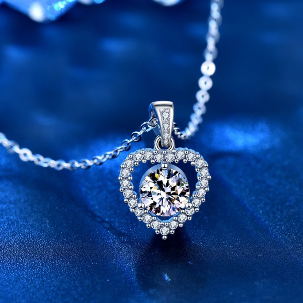 Certified 1ct. t.w. Moissanite Diamond Heart Halo Pendant Necklace NEW - Picture 5 of 10